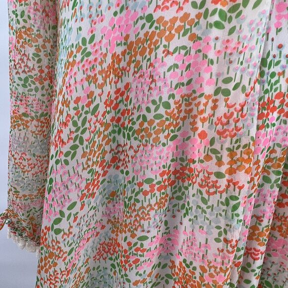 Vintage Saks Fifth Avenue 70's Tulip Print‎ Chiffon Lace Robe - Picture 11 of 11